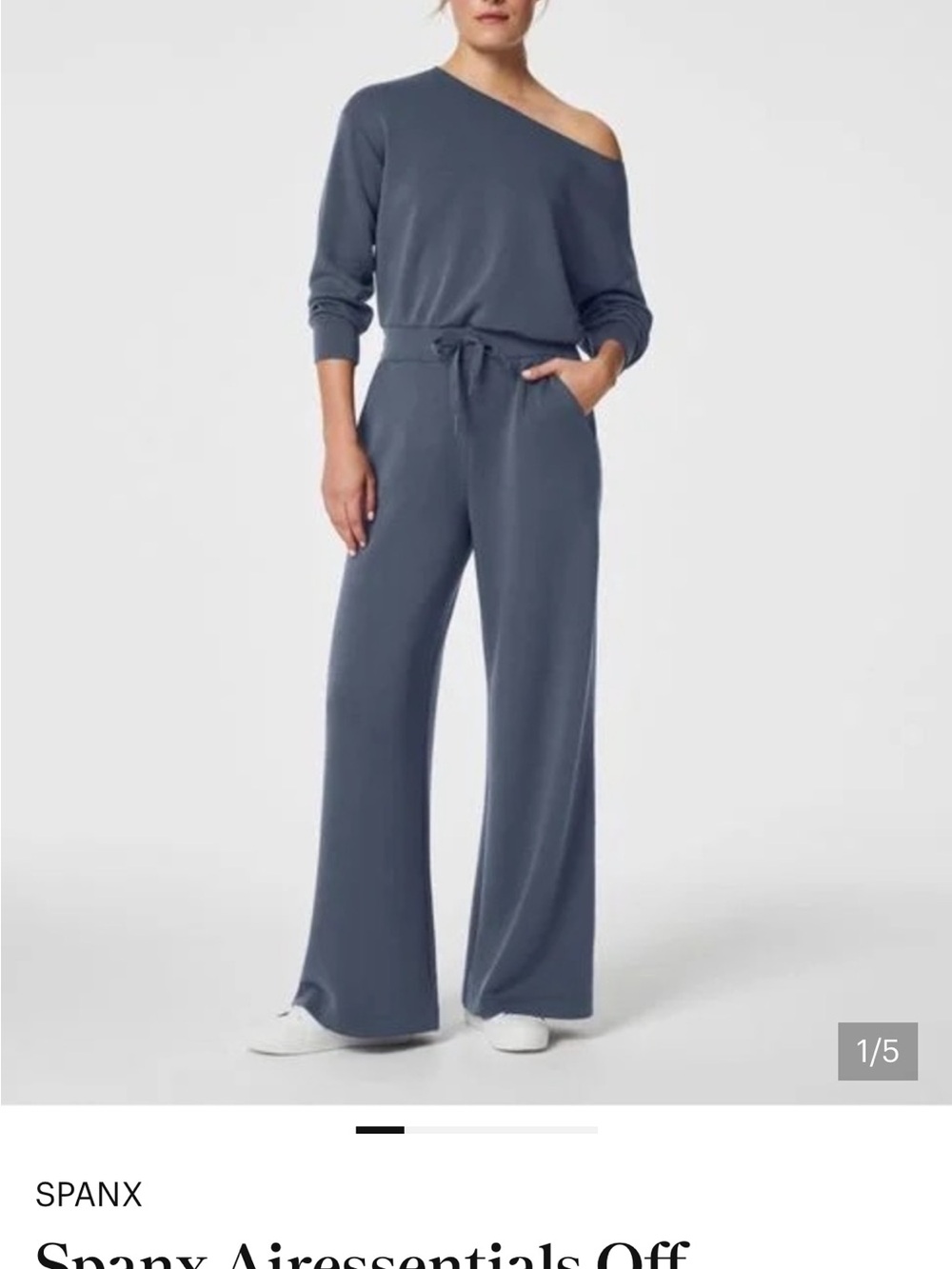 SPANX Off-Shoulder Wide-Leg Jumpsuit in Slate Blue